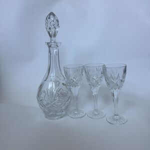 Crystal Liqueur Set Decanter & 3 Glass Czech Republic Jihlavske Bohemia Sklarny